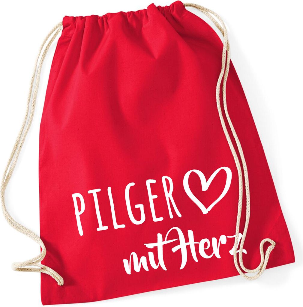 Huuraa Turnbeutel Pilger mit Herz 12 Liter Classic Red Baumwolle Rucksack Geschenkidee