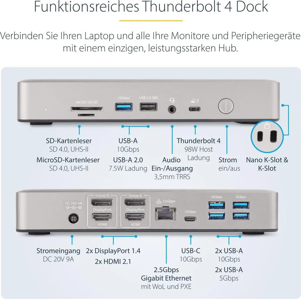 Docking Station Thunderbolt 4 pour 4 Écrans avec Ethernet 2.5 GbE Rapide - 10