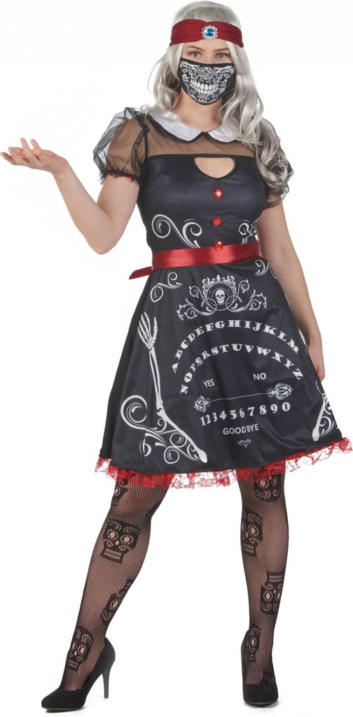 Spirituelles Wahrsagerinnen-Kostüm für Damen Halloween schwarz-weiß-rot Small