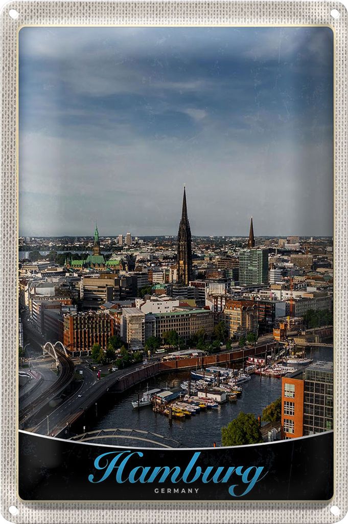 Blechschild Reise 40x30cm Hamburg Deutschland Hafen Stadt Boote