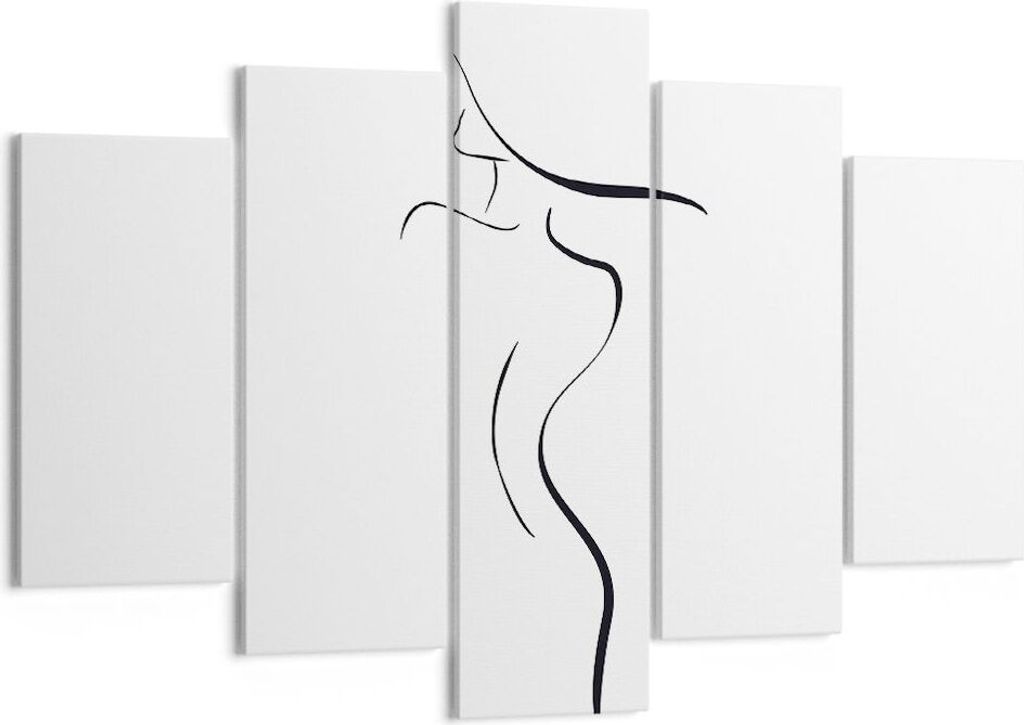 Bild auf Leinwand - Leinwandbild - 5 Teile - Minimalismus Frau Hut - 150x100cm - Wand Bild - Wanddeko - Wandbilder - Leinwanddruck - Bilder - Wandd...