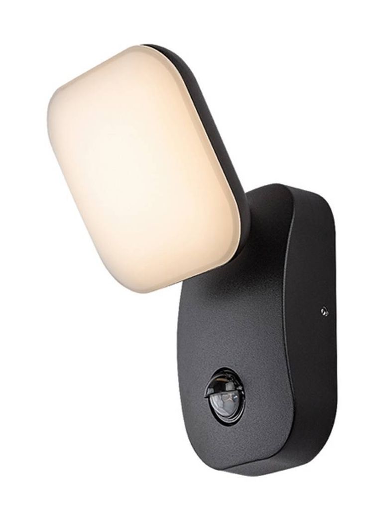 Außenwandleuchte ODIEL LED 12W 3000K IP44 Aluminium schwarz, Kunststoff weiß H:22cm B:12cm mit PIR-Bewegungssensor, Lichtsensor