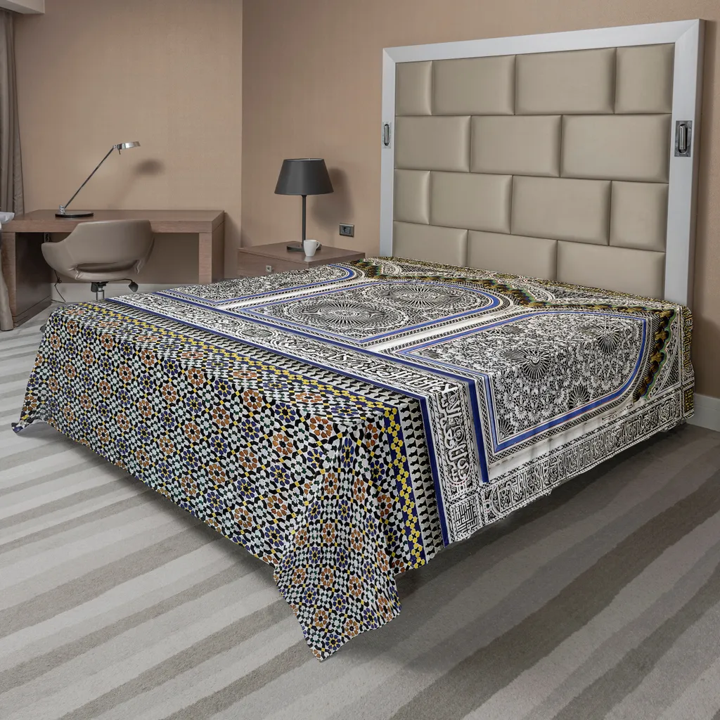 ABAKUHAUS Lenzuolo Orient, architettura marocchina nostalgica, intaglio in pietra e motivi dell'impero ottomano, lenzuolo morbido e confortevole per un letto decorativo, 1 pezzo, 244 cm x 205 cm, multicolore