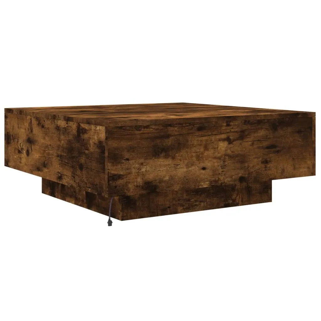 Tavolino Basso LED Rovere Fumé 80x80x31cm - Robusto e Moderno - 9