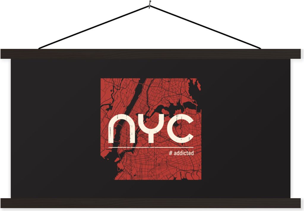 MuchoWow Textilposter New York - NYC - Rot 90x45 cm mit schwarzem Rahmen - Klemmleisten