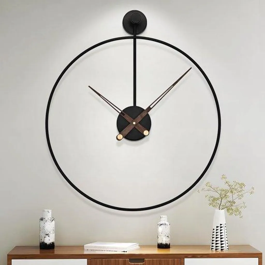 Horloge murale moderne noire 50 cm en métal design industriel Loft