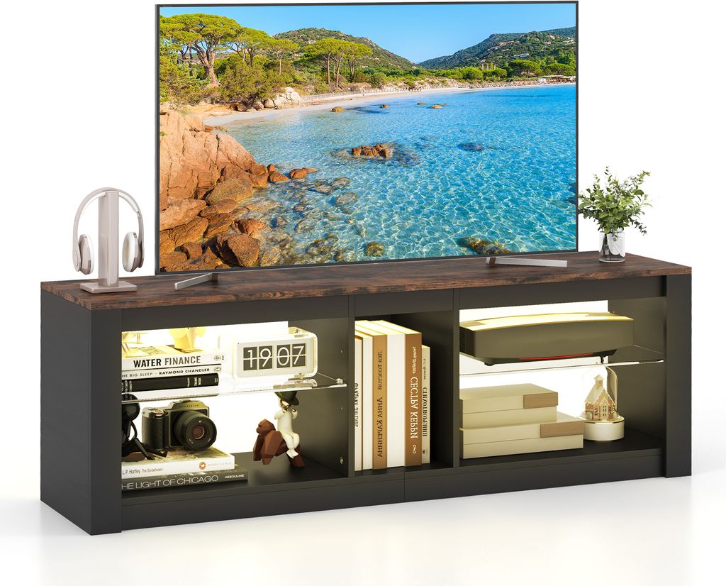 KOMFOTTEU TV-Ständer mit 20 Farben LED Lichtern, TV-Schrank für Fernseher bis zu 65 Zoll, TV Lowboard mit verstellbaren Regalen, TV-Konsole inkl....