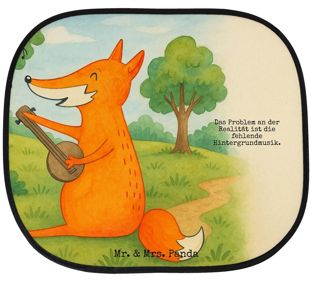 Mr. & Mrs. Panda Autosonnenschutz Fuchs Gitarre Design - Weiß - Geschenk, Sonnenblende Auto, hitzeschutz, glücklich, pkw sonnenschutz, Musik, Sä...