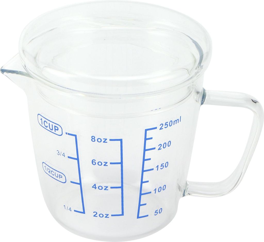 Hitzebeständiger Messbecher aus Glas, Milchwaage, Messkrug mit Deckel, Küchenutensil (250 ml)