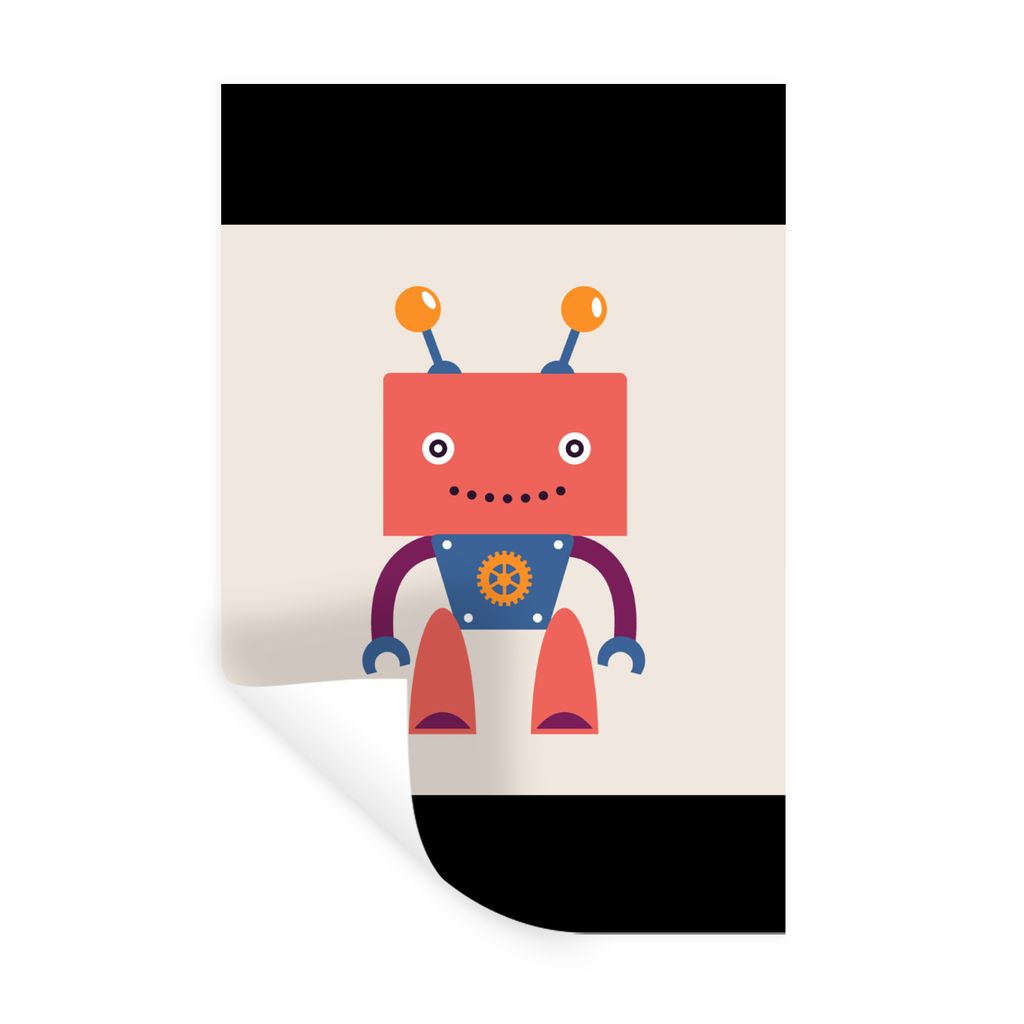 MuchoWow Wandtattoo Wandsticker Wandaufkleber Roboter - Getriebe - Gesicht - Antenne - Kinder - Jugendliche 80x120 cm Selbstklebend und Repositio...