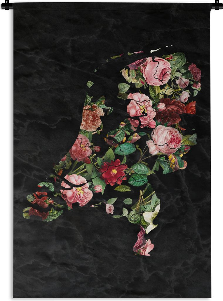 MuchoWow Wandteppich Wandbehang Karte von Europa - Niederlande - Blumen 120x180 cm Tapisserie Dekoration Wandtuch - Schlafzimmer - Dekorationen f...