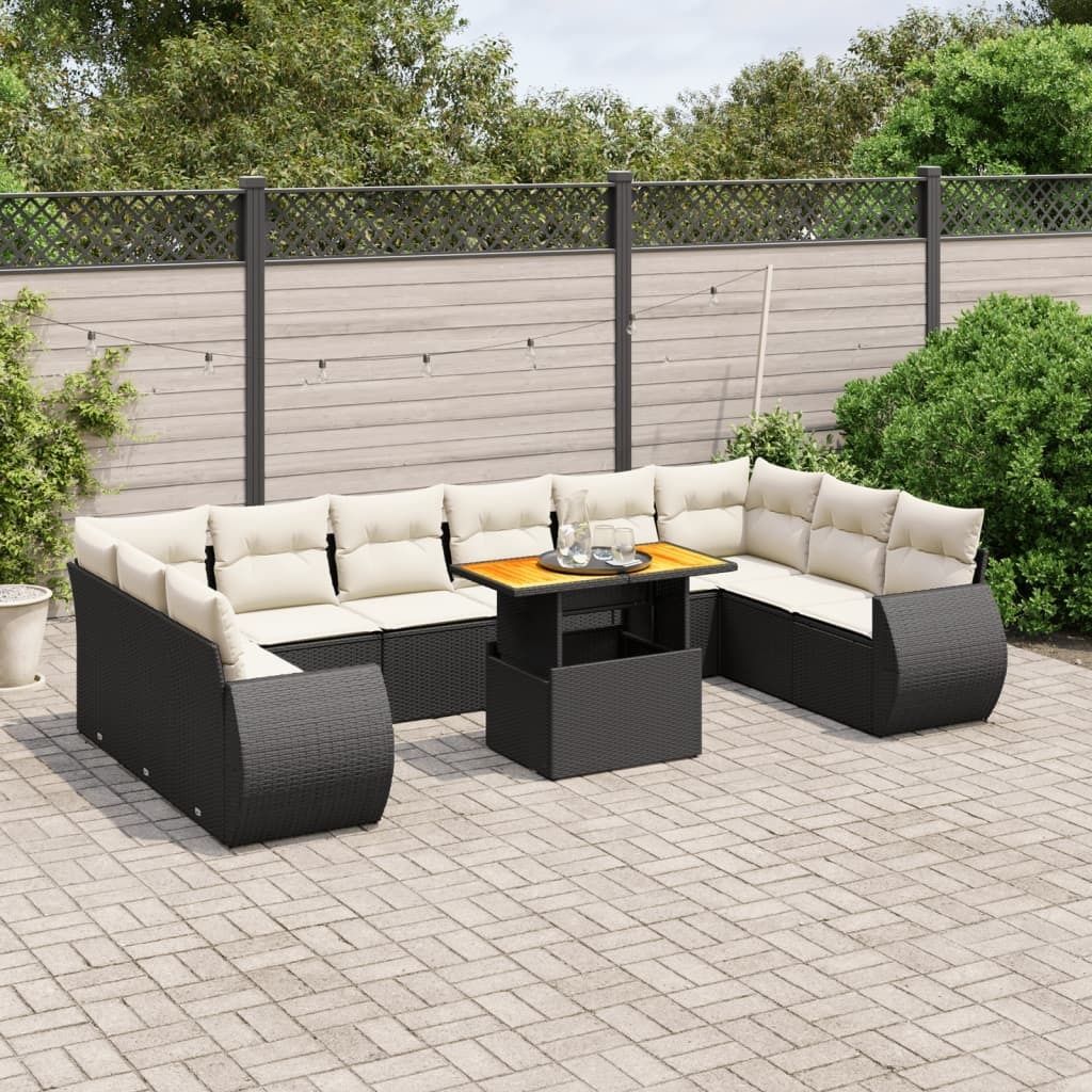 Maison Exclusive - 11-tlg. Garten-Sofagarnitur mit Kissen Schwarz Poly Rattan