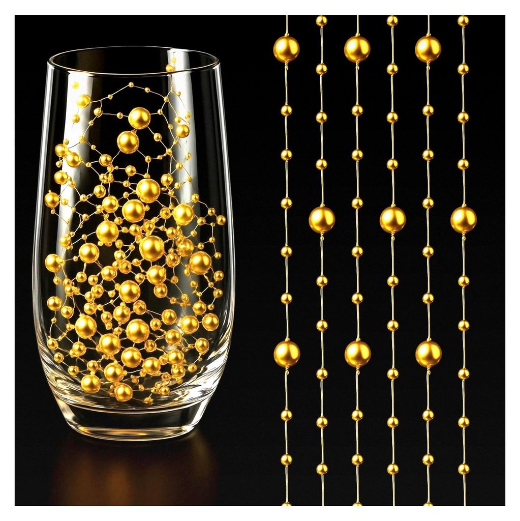 10 Stück Goldene Wasserperlen Schwimmkerzen, Schwimmende Perlen für Vase, Wasserflaschenfüller, Hochzeit, Tischdekoration, Haarschmuck (1,3 M)