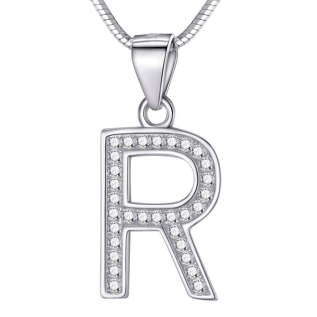 Morella Damen Halskette Silber mit Buchstaben Anhänger 925 Silber rhodiniert mit Zirkoniasteinen weiß 45 cm 