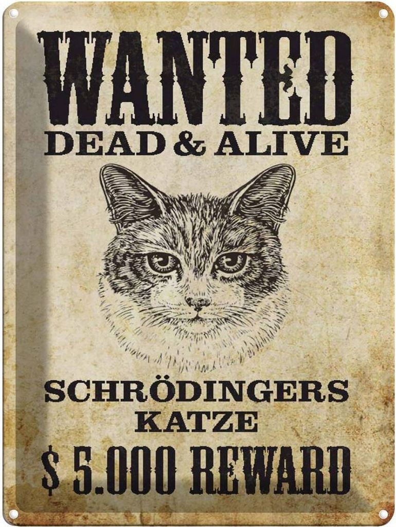 vianmo Blechschild 40x30 cm Tiere wanted Schrödingers Katze
