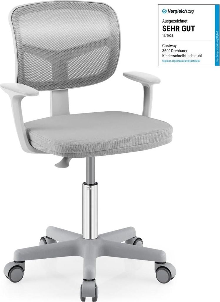 Verstellbarer Kinderschreibtischstuhl, 360° drehbar, ergonomisch, grau
