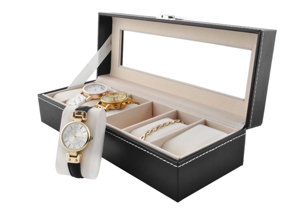 Scatola per orologi Nero 6 scomparti per orologi Coperchio