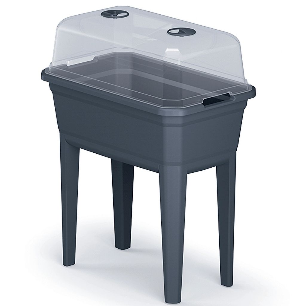 Prosperplast Hoher Blumenkasten mit Abdeckung für Pflanzen Ecoline aus Kunststoff in Anthrazit 59,6 (L) x 36,8 (B) x 75,3 (H) cm, ZA1393