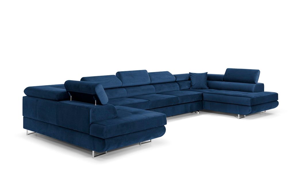 Ecksofa mit Schlaffunktion und Bettkasten PASTI XXL U-Form, Couch, Eckcouch für Ihr Wohnzimmer, Blau