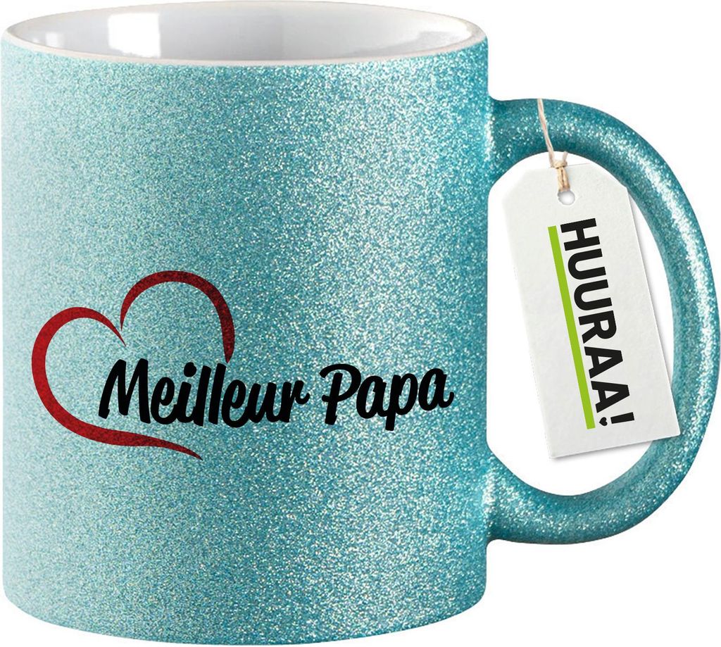 Huuraa Glitzertasse Meilleur Papa Cœur 330ml Blau Keramik Kaffeebecher Geschenkidee