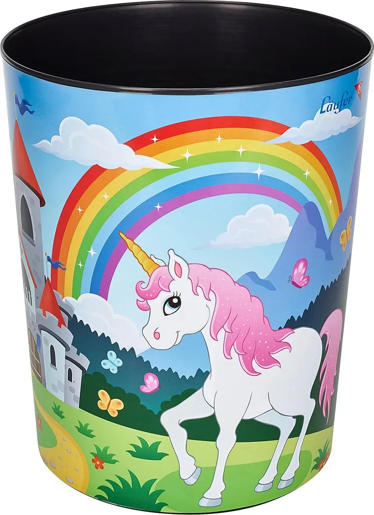 Poubelle Licorne 13L en plastique stable pour chambre d'enfant fille