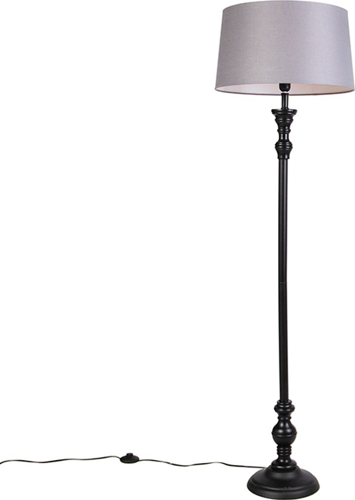 Qazqa Vintage Stehleuchte mit Schirm, Stehlampe - Classico - Grau, Holz, max. 40W, Geeignet für LED, 157.5cm, Ideal als Küche lampe, Schlafzimmer...