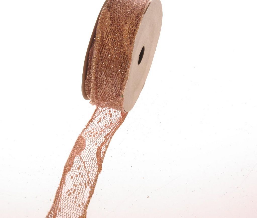 Weihnachtliches Meschband "Dragonfly" mit Draht - roségold - 25mm 10m - 77108-25-10-02
