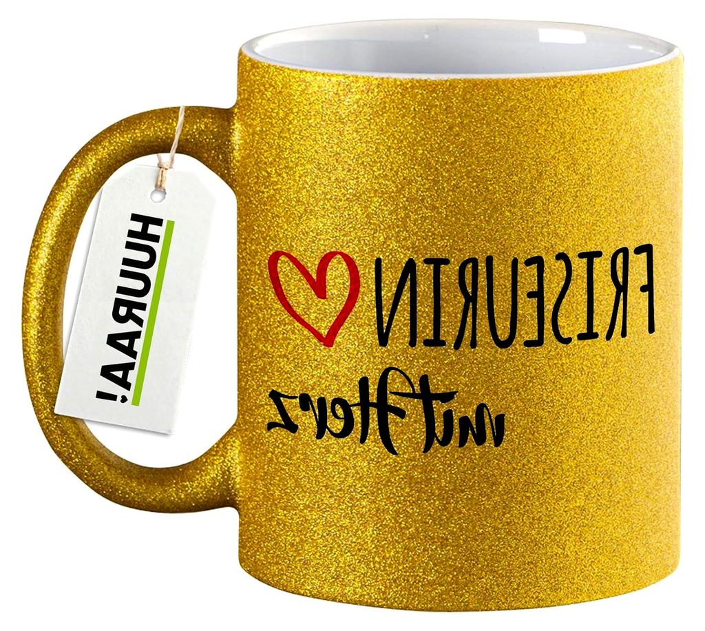 Glitzernde Kaffeetasse für Friseurinnen mit Herz 330ml