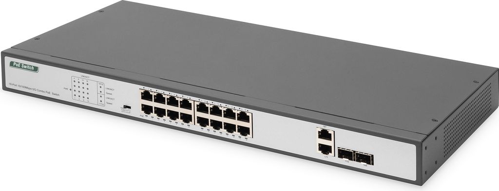 DIGITUS Switch 16-Port 10/100 250W PoE Unmanaged schwarz