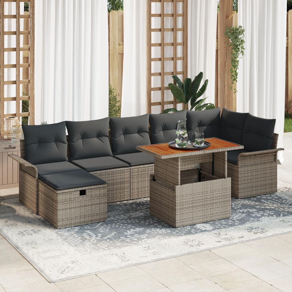 Möbel 8-teiliges Garten Sofa Set mit Kissen Grau Poly Rattan - Gartensofas 3361251