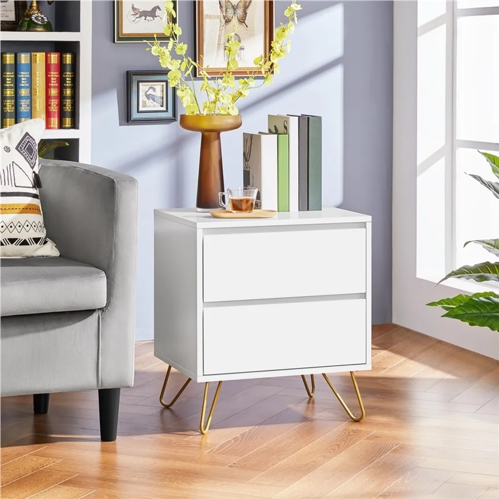 Commode de Chevet Design à 2 Tiroirs pour Chambre ou Salon Moderne - 9