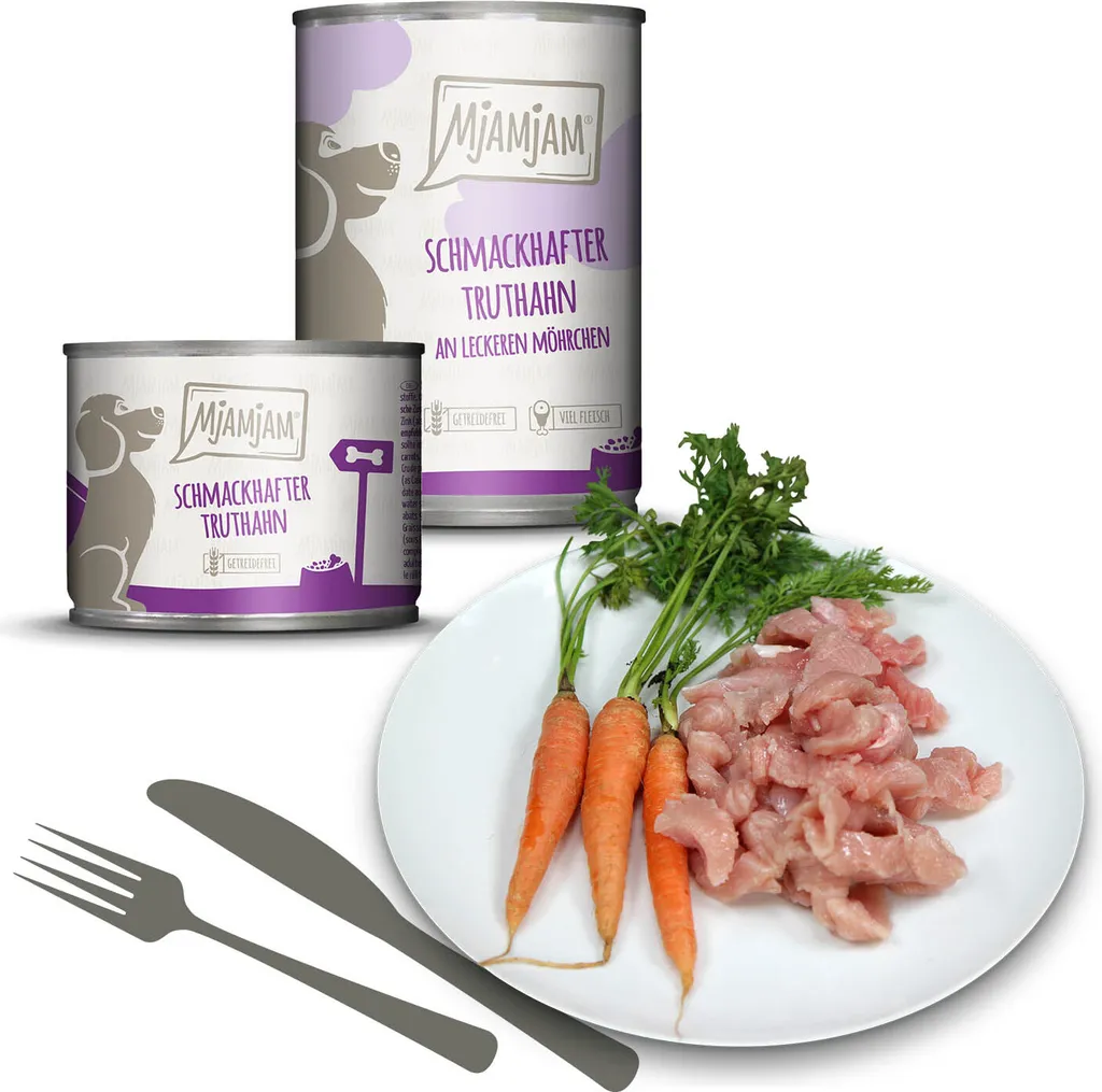 Alimentation humide pour chien MjAMjAM 6x800g dinde carotte chien sensible