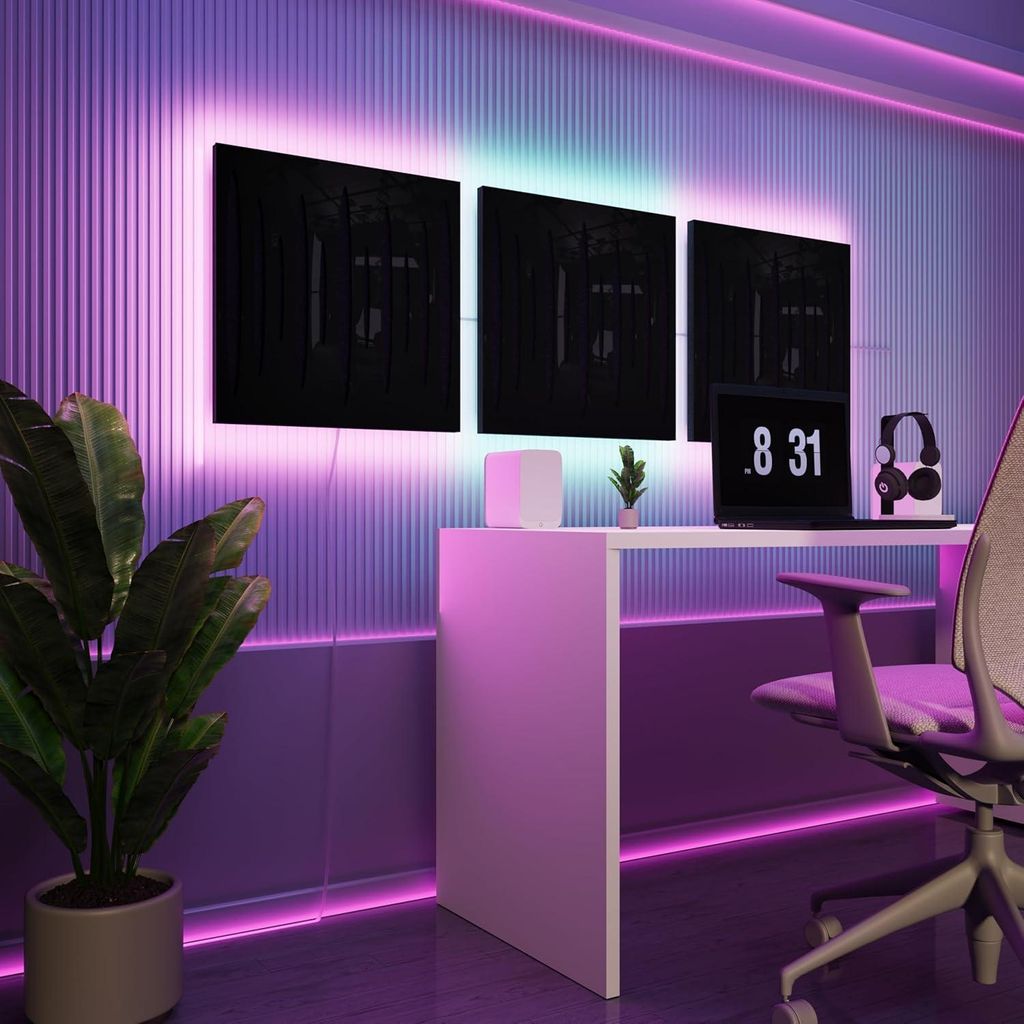3er-Pack-LED Akustikwandpaneele mit RGB Glow für Echo Control | Schallabsorbierende Paneele mit Backlight |3x PULSAR - Separately|Schwarzer Kunsts...