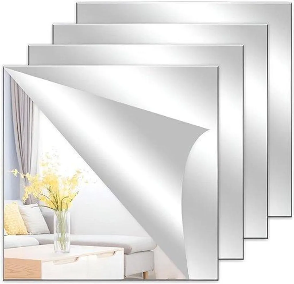Lot de 4 Feuilles Miroir Souples Adhésives 20x20 cm pour Déco Murale