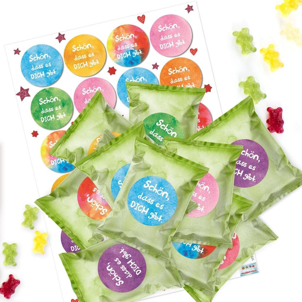 24 kleine Gummibärchen mit Sticker Schön, dass es dich gibt Produktbild 