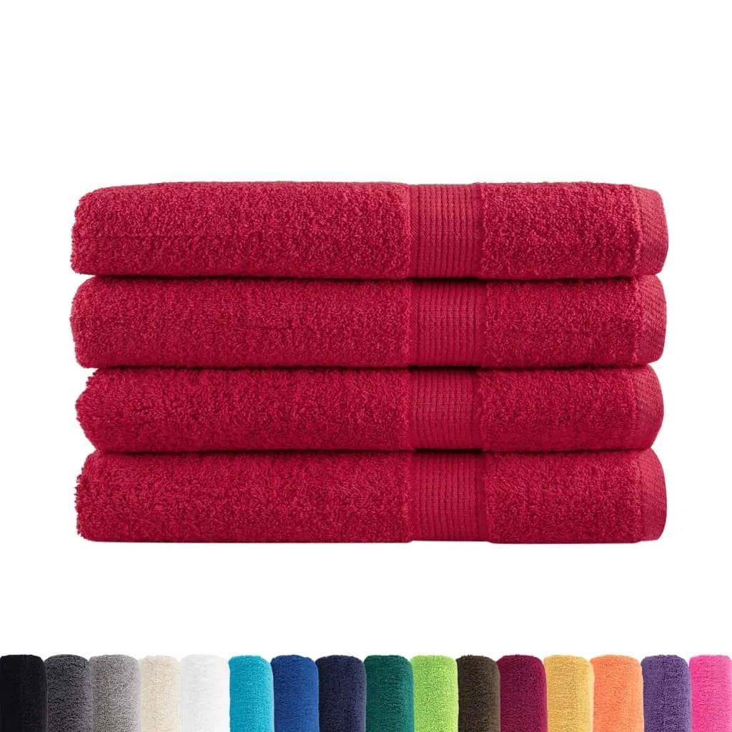Set 4 Asciugamani Premium SOLUND Rosso 100x200 cm 600g Cotone vidaXL