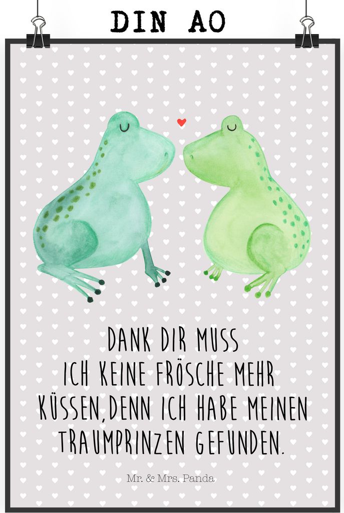 Mr. & Mrs. Panda Bild Frosch Liebe DIN A0 - Grau Pastell - Produktbild 