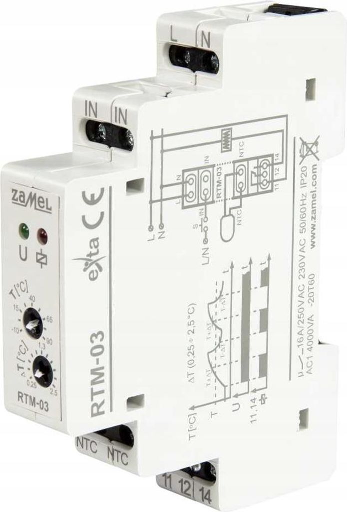 Regulátor teploty 1-modul s hysterezí 0,25-2st C RTM-03 Obrázek produktu 