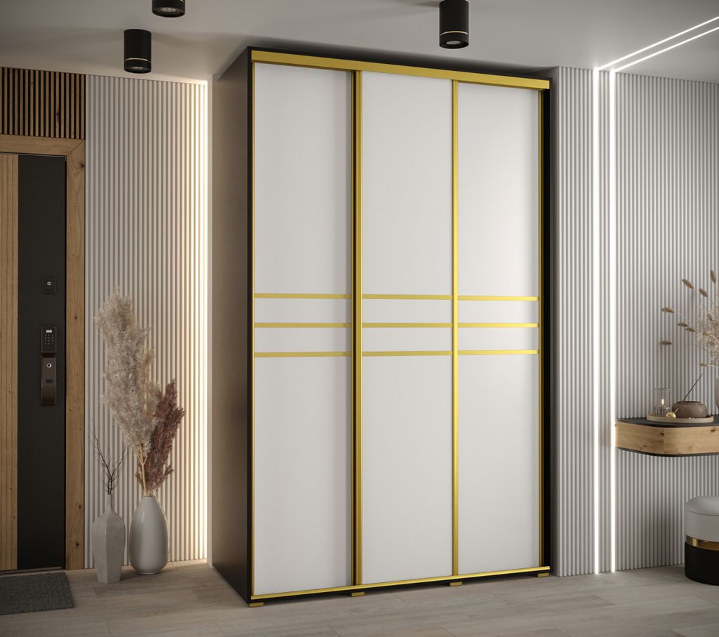 Kleiderschrank ASIRI 10 - 160/60 cm, schwarz/weiß/gold