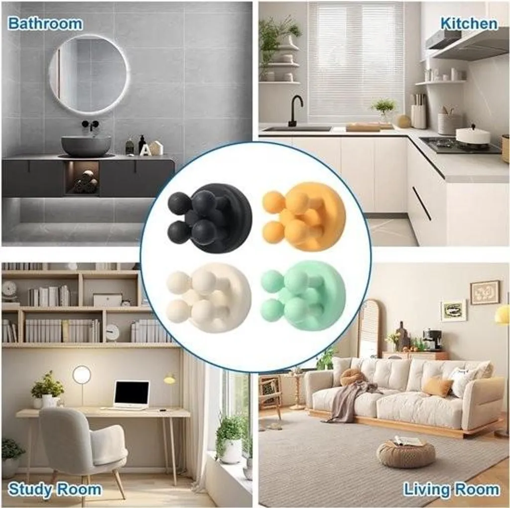 Support brosse à dents mural en silicone imperméable - Set de 8 crochets - 5