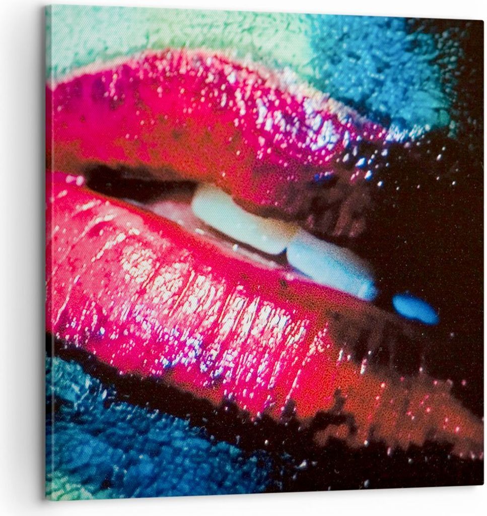 Bild auf Leinwand - Leinwandbild - Lippen Gesicht Frau - 60x60cm - Wand Bild - Wanddeko - Wandbilder - Leinwanddruck - Bilder - Kunstdruck - Wandde...