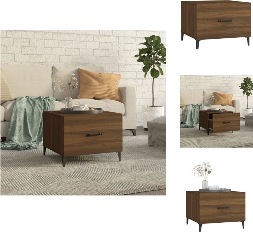 vidaXL Couchtisch mit Metallbeinen Braun Eichen-Optik 50x50x40 cm - Couchtische