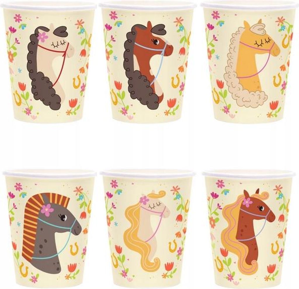 Pappbecher PFERDE Pferde Ponys Pferdemix Geburtstag Party 220ml 6St.