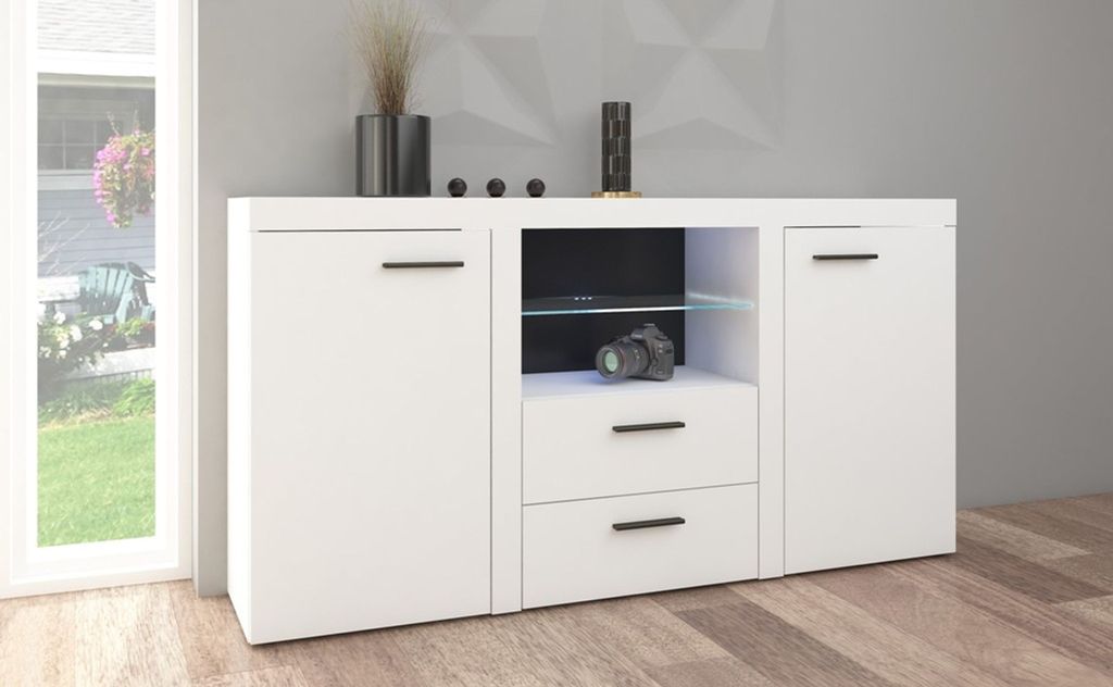 TOP Kommode Sideboard Rumba Wohnwand Wohnzimmer Anbauwand Weiss matt