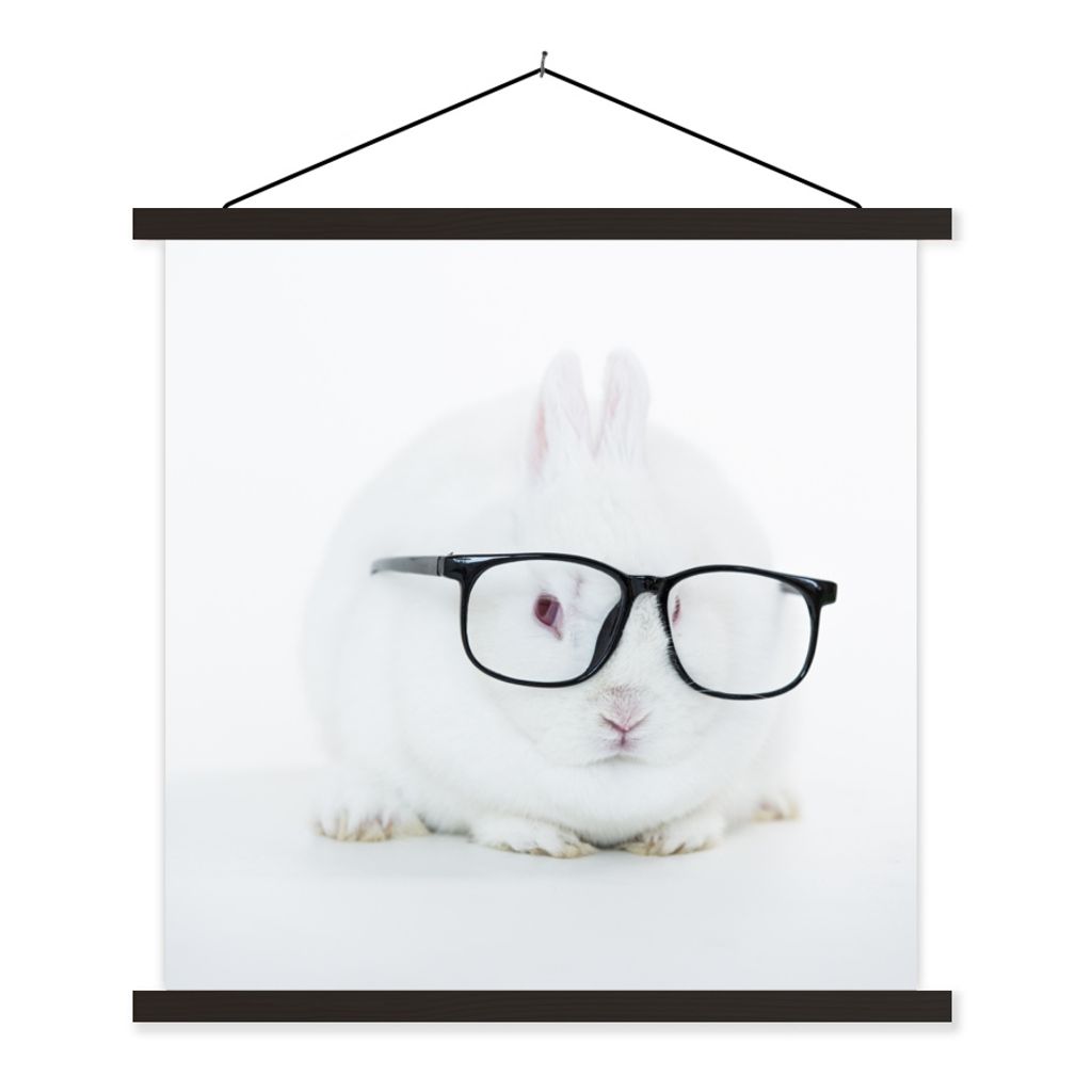 MuchoWow Textilposter Kaninchen - Brille - Hipster 90x90 cm mit schwarzem Rahmen - Magnetisches