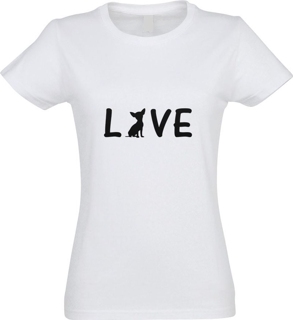 Kiwistar - T-Shirt tailliert - Damen - Weiss - Chihuahua Love Schriftzug - mit Motiv Bedruckt - Funshirt Design - Sport - Freizeit - Damen - M