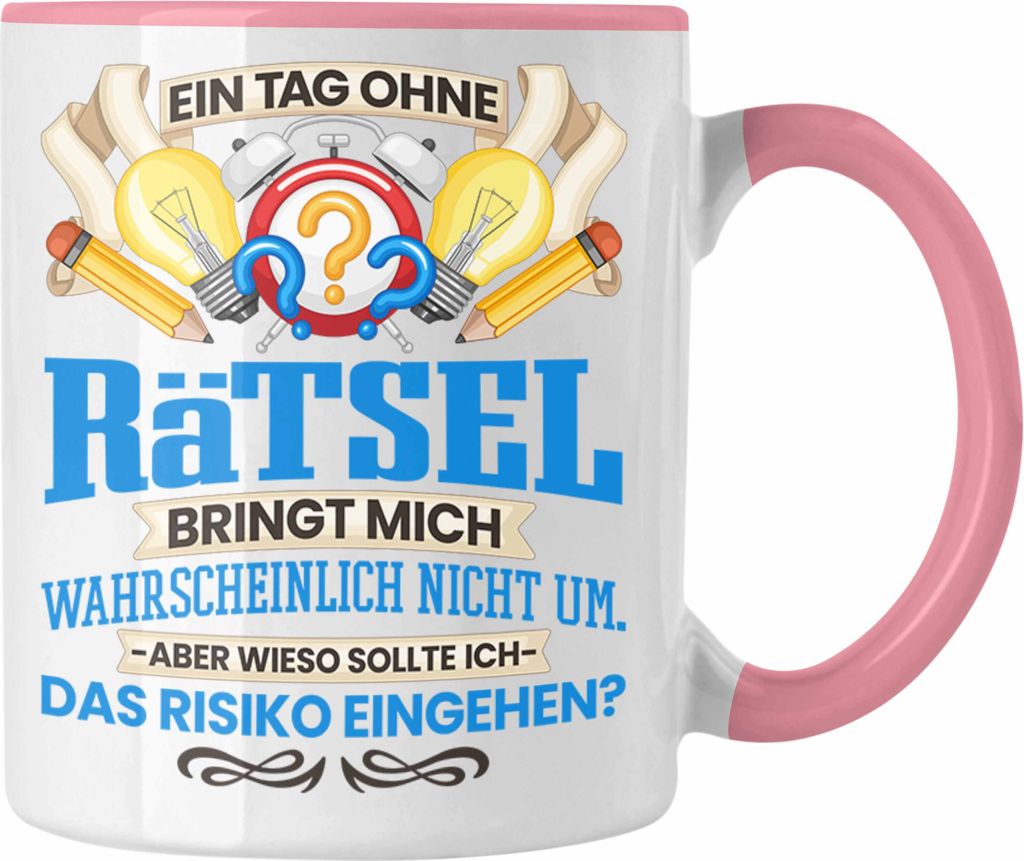 Trendation - Rätsel Tasse Geschenk Rätsel Lösen-Sucht Frauen Geschenkidee Lustiger Spruch (Rosa)