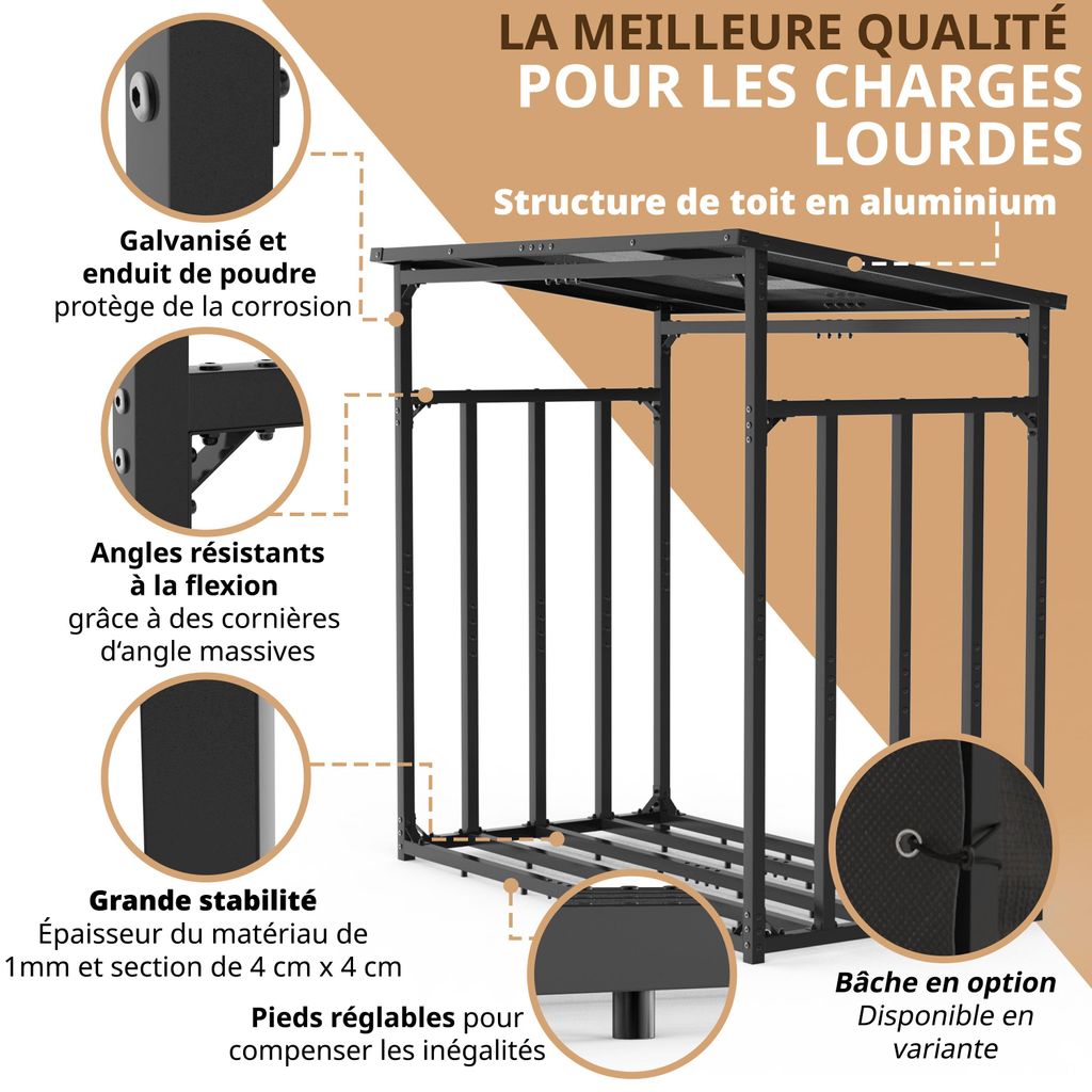 Étagère à Bois Galvanisée Avec Toit 185x105x185 Cm - Anthracite RAL 7016, Capacité 3,5 Tonnes, Pour Extérieur - 9