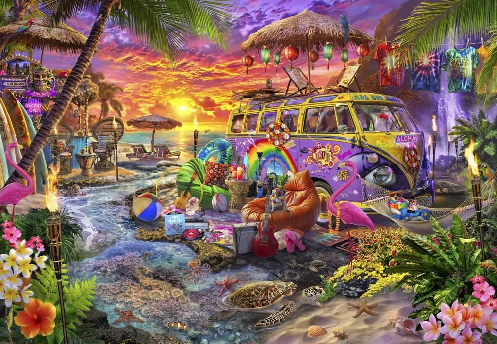Puzzle plage et vacances Hippie Beach 1000 pièces : activité de détente