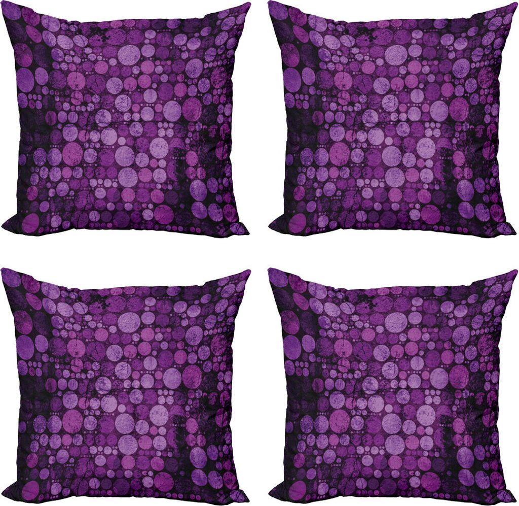 ABAKUHAUS Indigo Kissenbezug Set (4 Stück), Weinlese-Schmutz-Kreise, Moderner Doppelseitiger Digitaldruck, 40 cm x 40 cm, Auberginen-lila